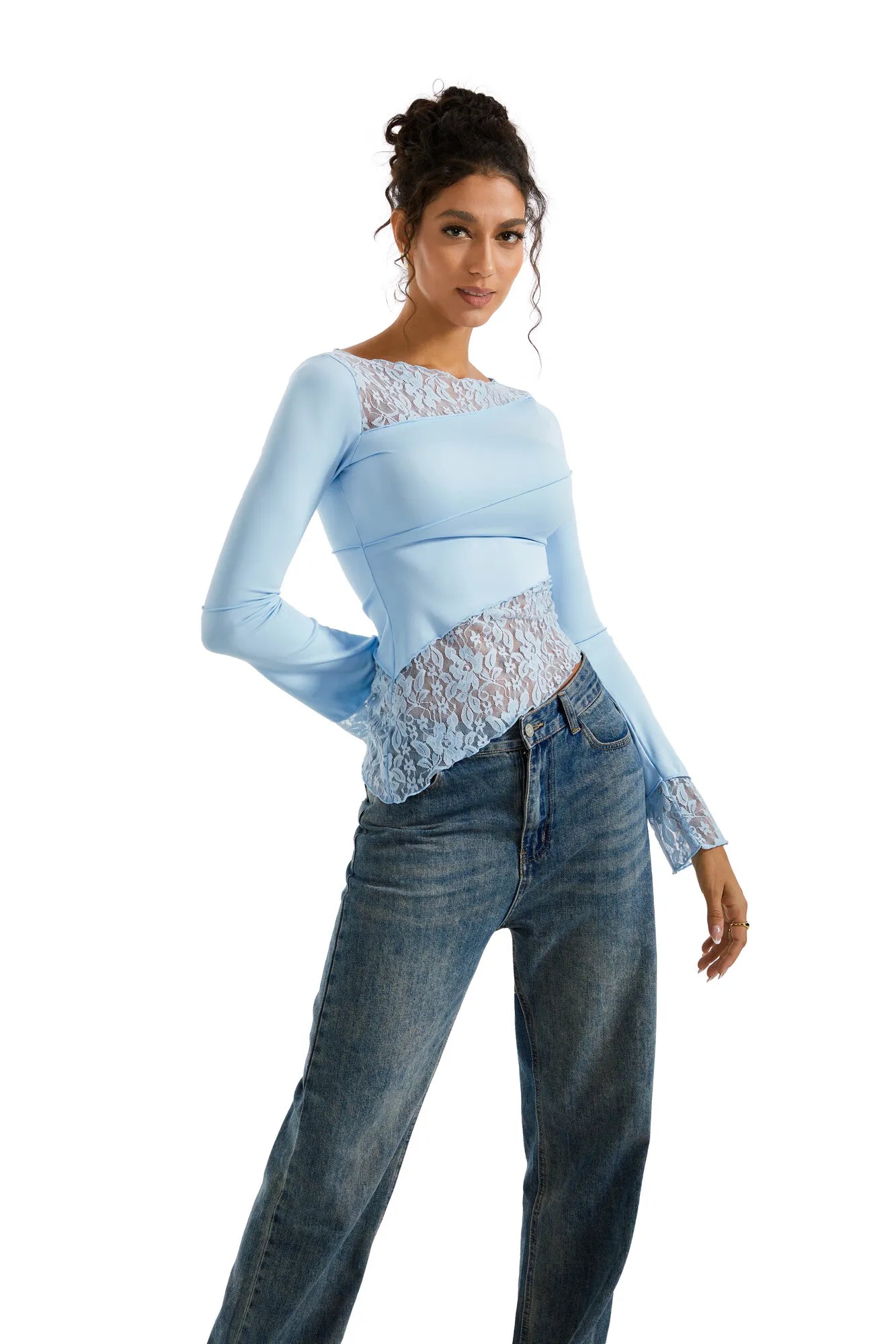 Mesh Lace Crew Neck Shirt - Long Sleeve-Clothing-SUUKSESS-SUUKSESS