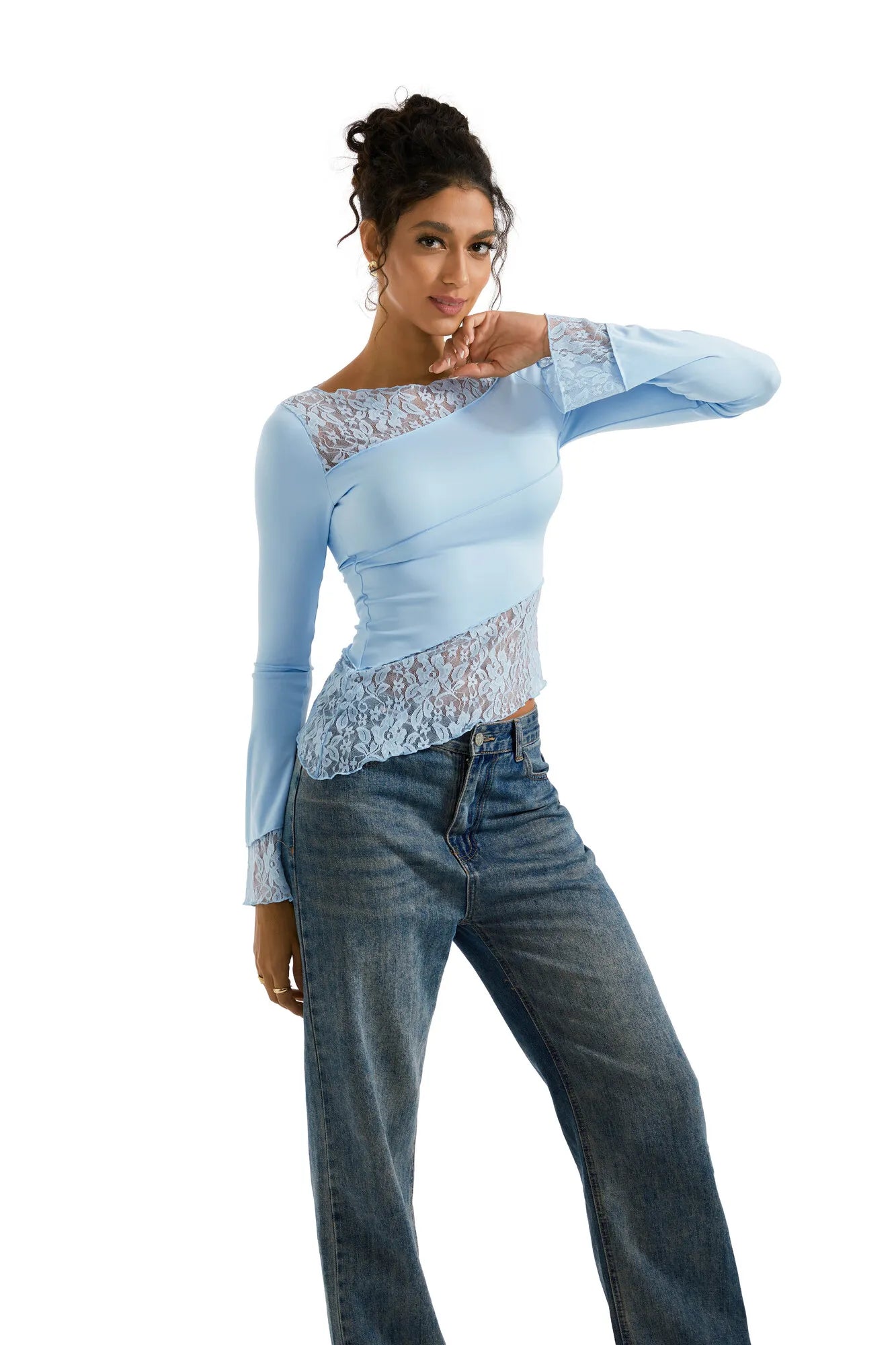 Mesh Lace Crew Neck Shirt - Long Sleeve-Clothing-SUUKSESS-SUUKSESS