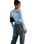 Mesh Lace Crew Neck Shirt - Long Sleeve-Clothing-SUUKSESS-SUUKSESS