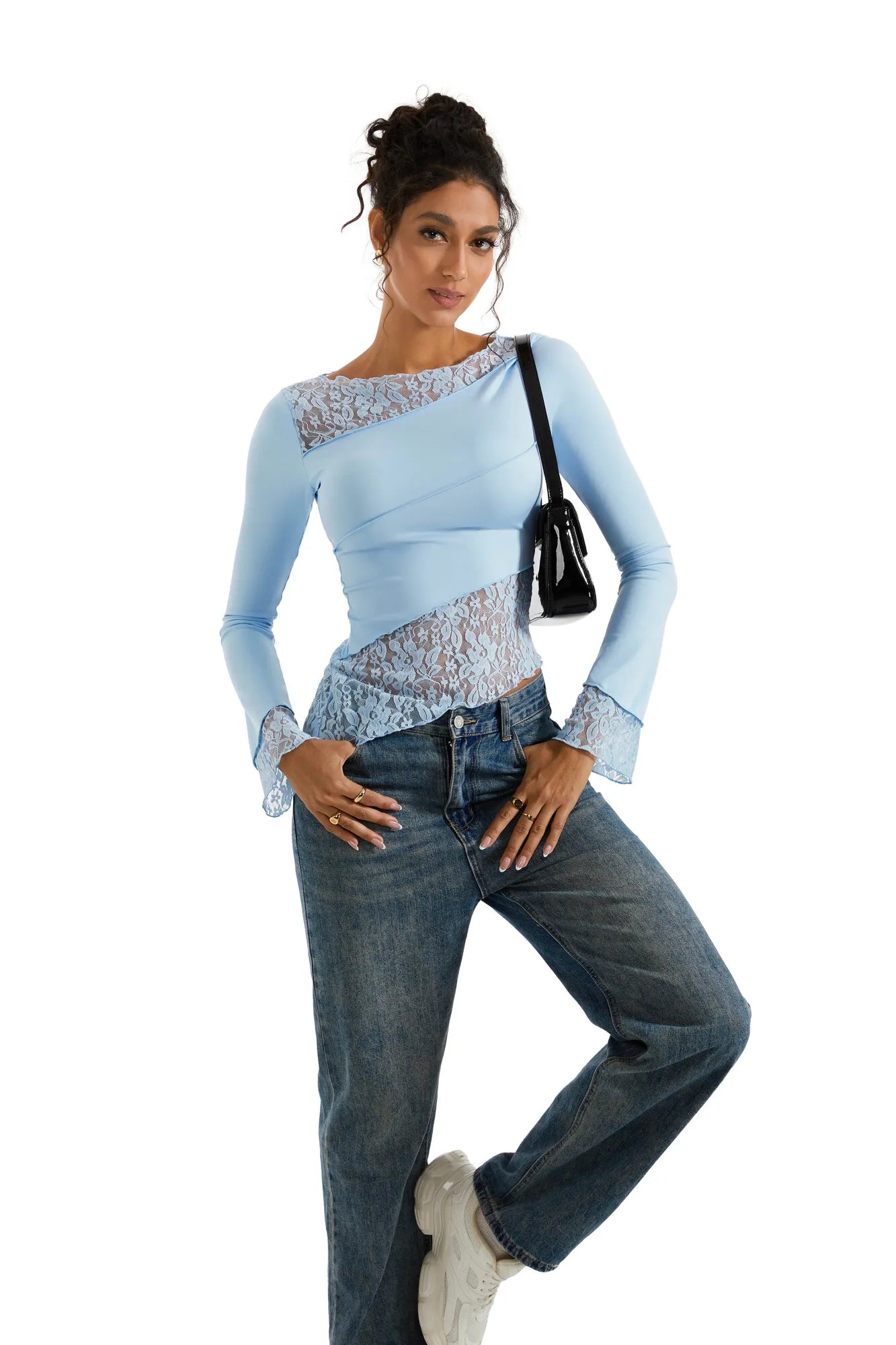 Mesh Lace Crew Neck Shirt - Long Sleeve-Clothing-SUUKSESS-SUUKSESS