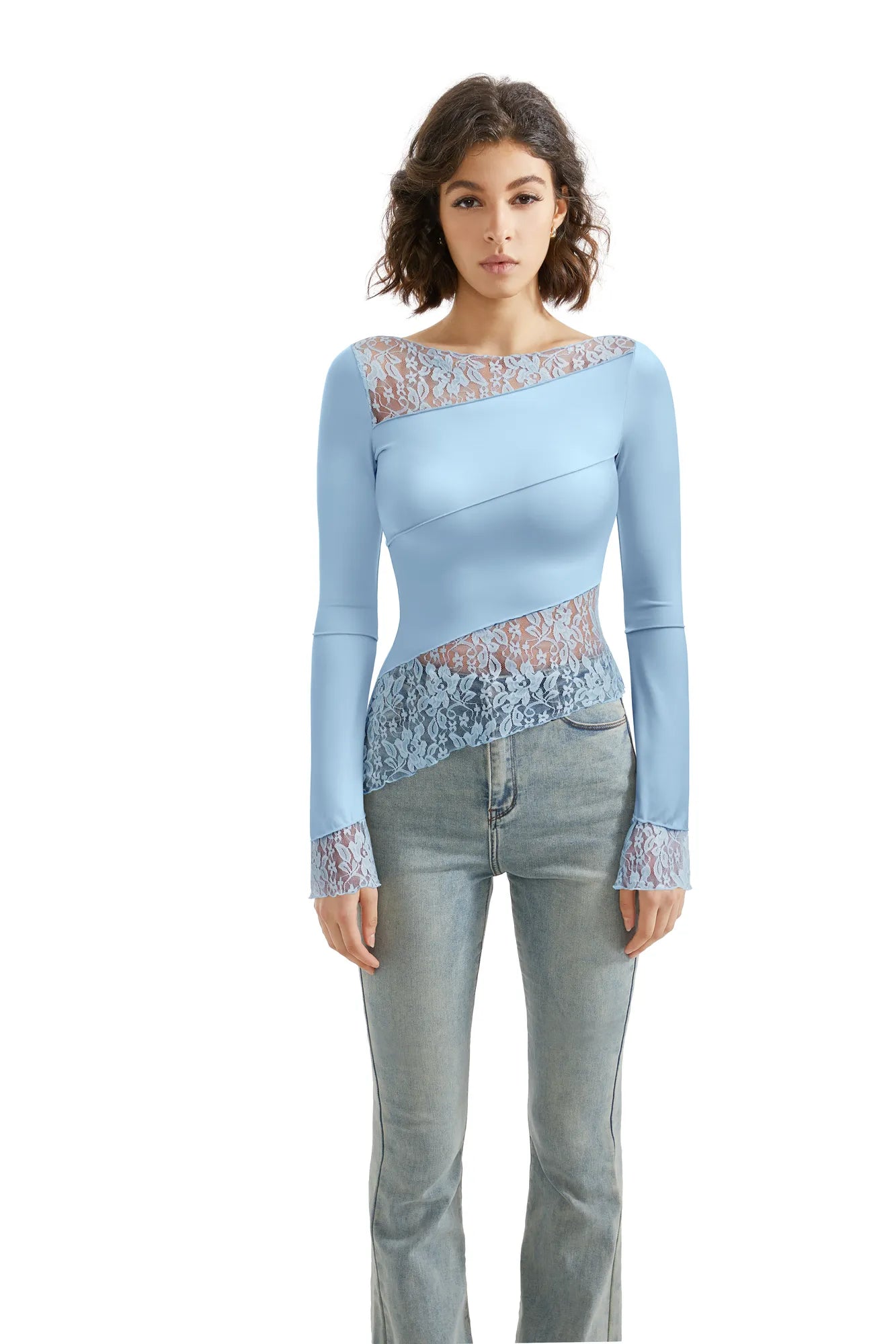 Mesh Lace Crew Neck Shirt - Long Sleeve-Clothing-SUUKSESS-SUUKSESS