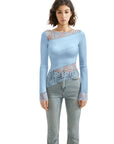 Mesh Lace Crew Neck Shirt - Long Sleeve-Clothing-SUUKSESS-SUUKSESS