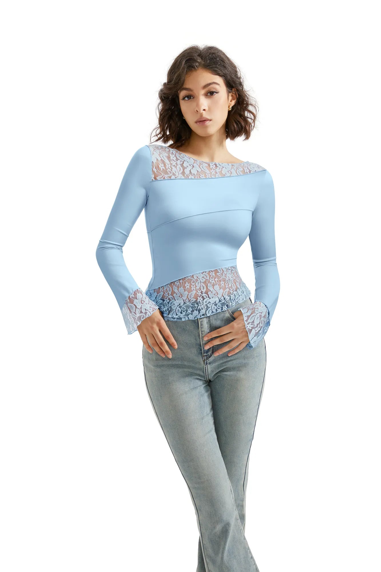 Mesh Lace Crew Neck Shirt - Long Sleeve-Clothing-SUUKSESS-SUUKSESS