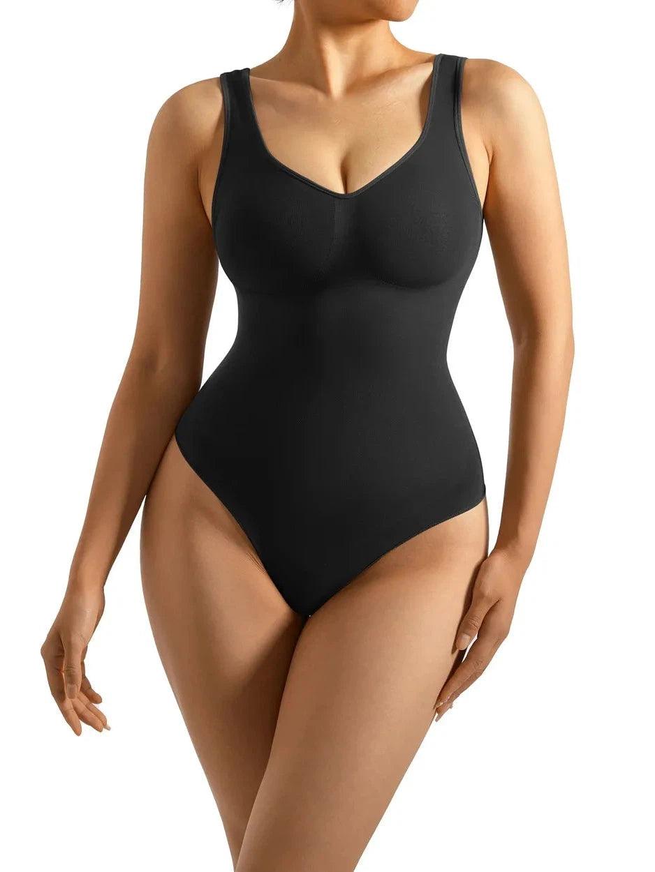  SUUKSESS Women Seamless Thong Shapewear Bodysuit Sculpting V  neck Tummy Control Tank Top (Black,S) : Clothing, Shoes & Jewelry