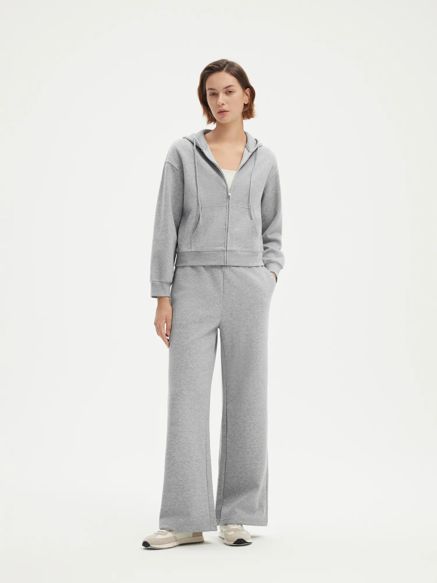 SUUKSESS Womens 2 Piece Outfits Zip Up Hoodie Sweatshirt Tracksuit Straight Wide Leg Sweatpant Lounge Matching Sets-SUUKSESS-Grey-XS-SUUKSESS