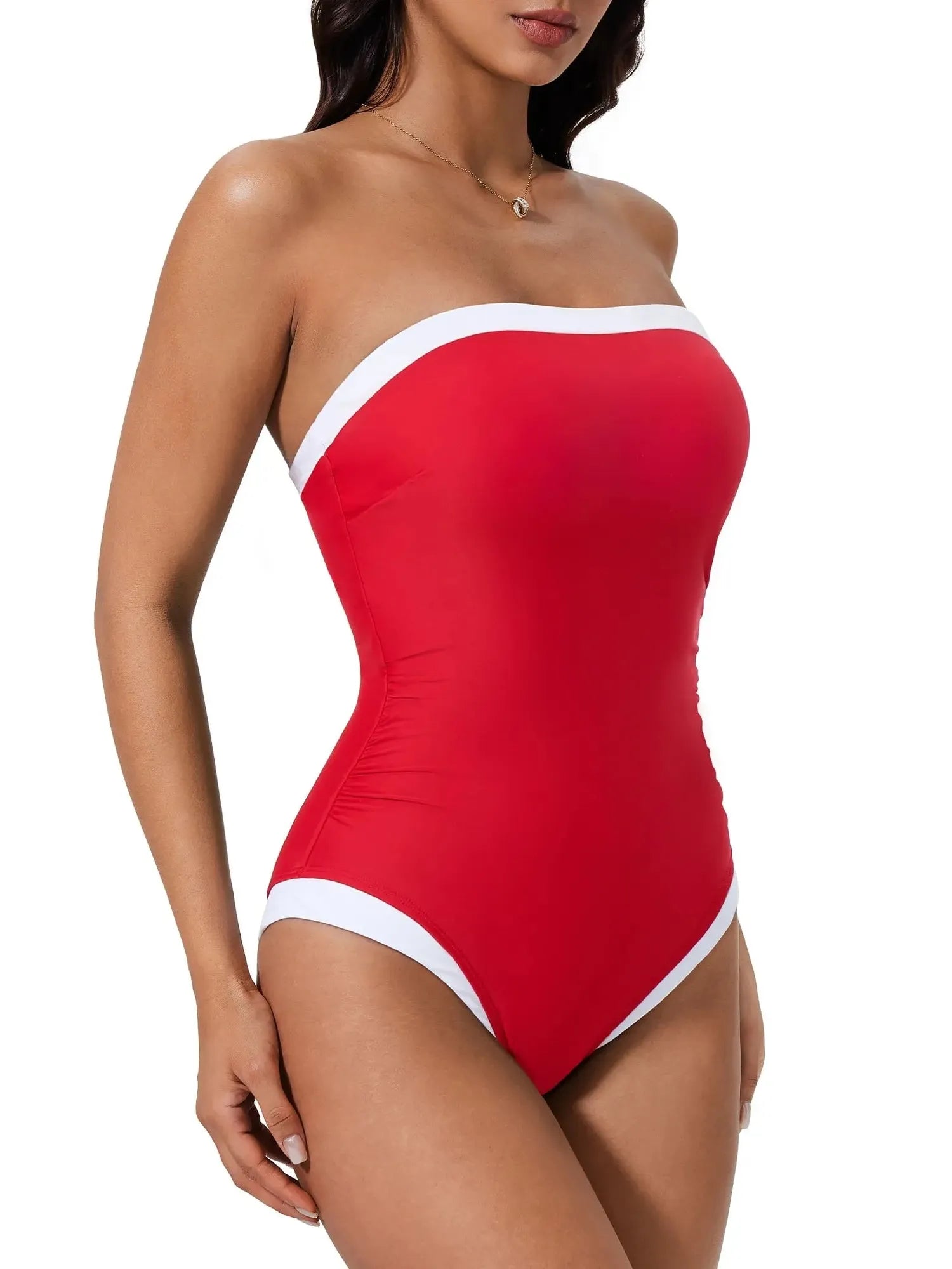 SUUKSESS Women One Piece Tummy Control Swimsuit Strapless Bandeau Bathing Suit-SUUKSESS-SUUKSESS
