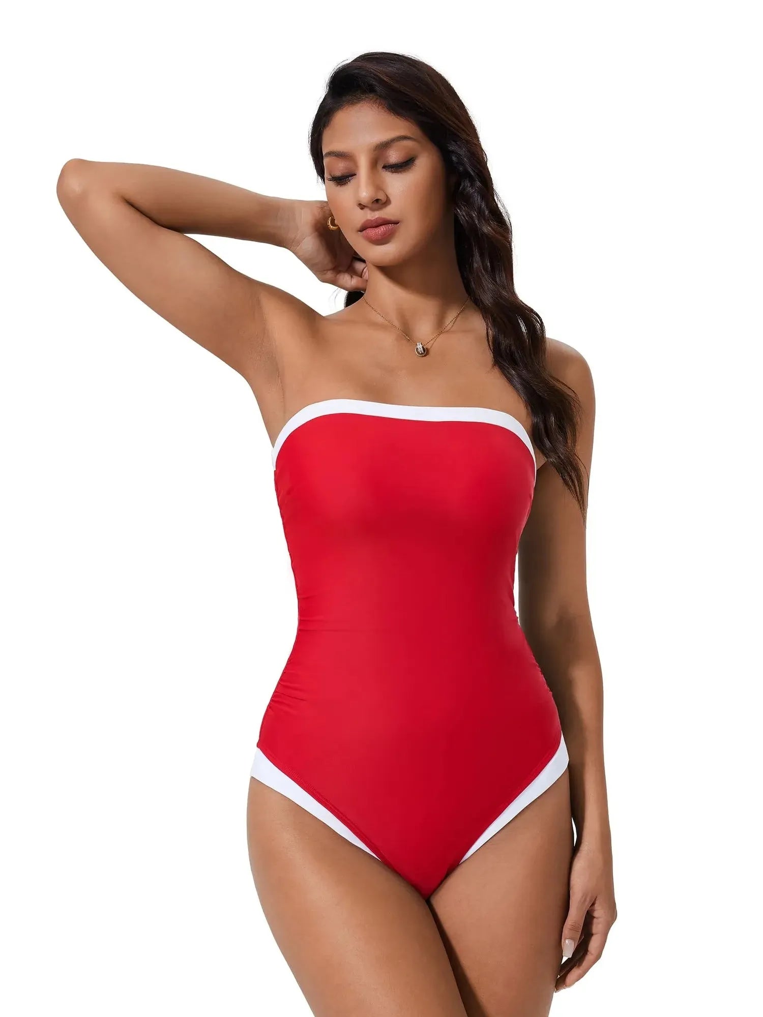 SUUKSESS Women One Piece Tummy Control Swimsuit Strapless Bandeau Bathing Suit-SUUKSESS-SUUKSESS