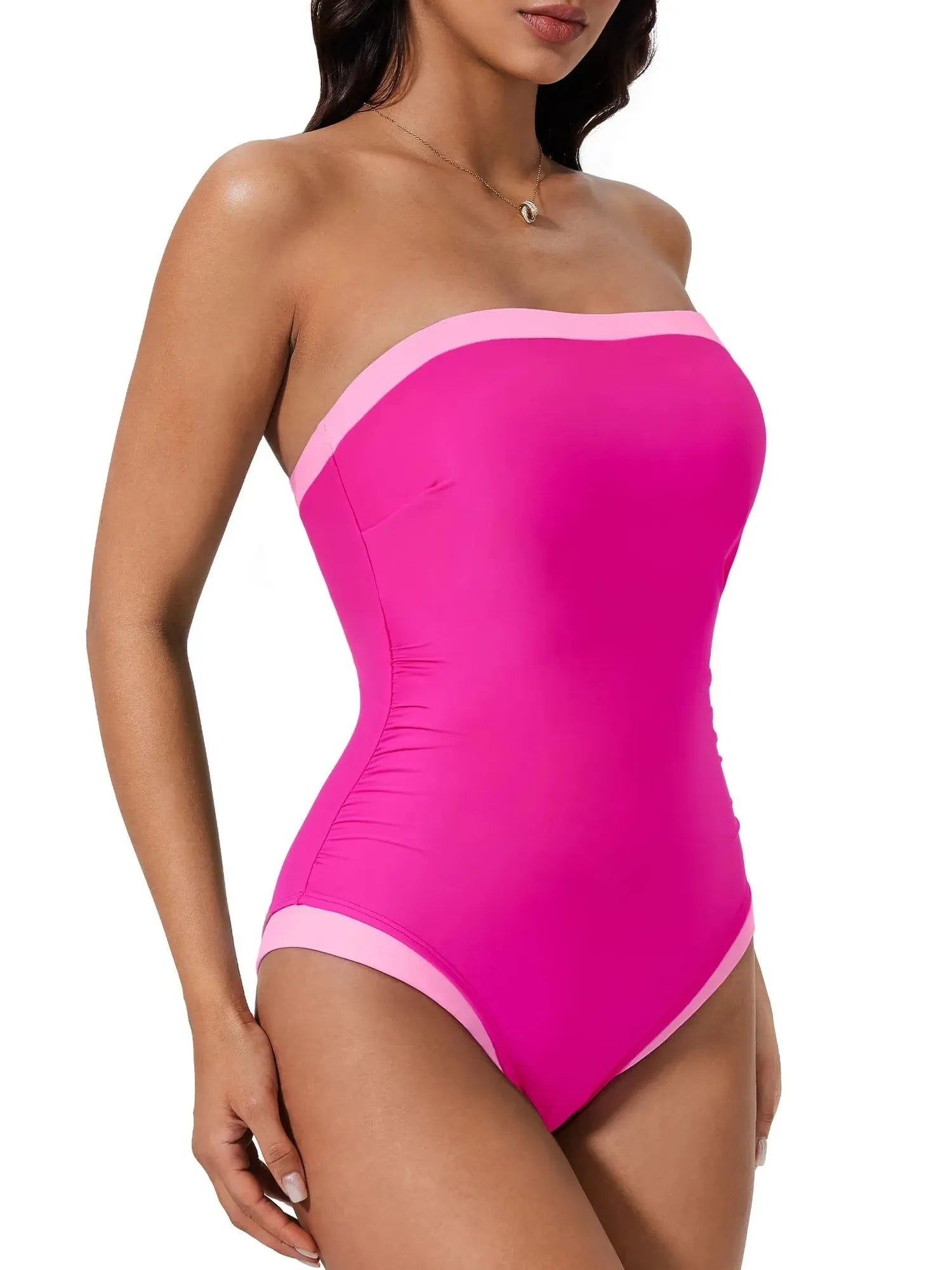 SUUKSESS Women One Piece Tummy Control Swimsuit Strapless Bandeau Bathing Suit-SUUKSESS-SUUKSESS