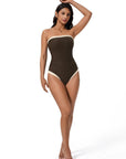 SUUKSESS Women One Piece Tummy Control Swimsuit Strapless Bandeau Bathing Suit-SUUKSESS-Brown-S-SUUKSESS