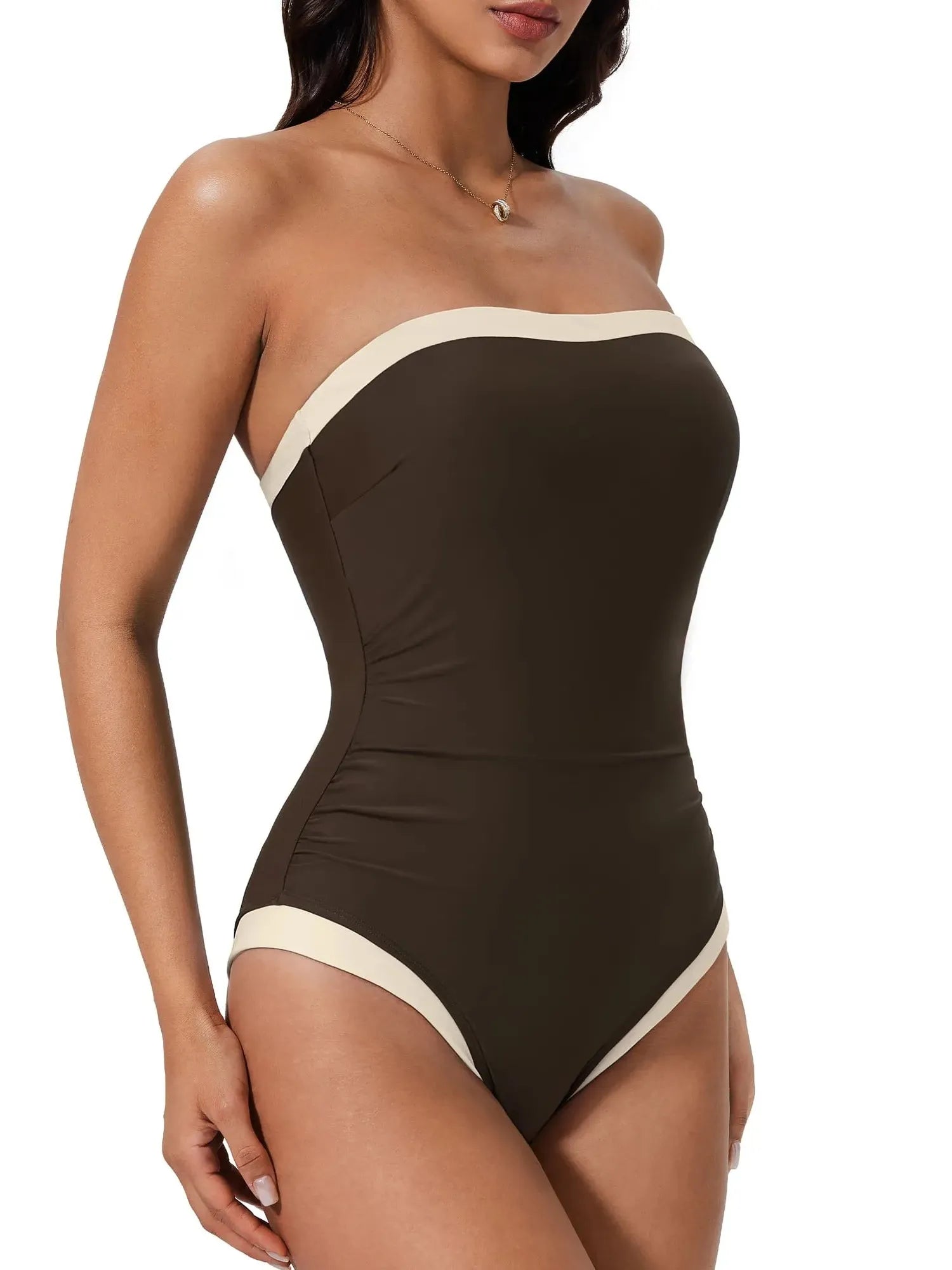 SUUKSESS Women One Piece Tummy Control Swimsuit Strapless Bandeau Bathing Suit-SUUKSESS-SUUKSESS