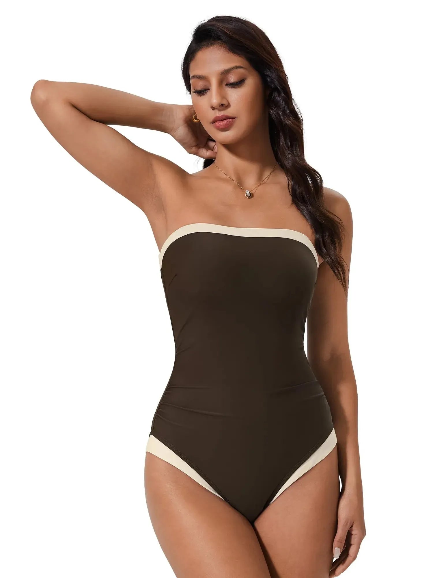 SUUKSESS Women One Piece Tummy Control Swimsuit Strapless Bandeau Bathing Suit-SUUKSESS-SUUKSESS