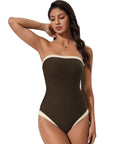 SUUKSESS Women One Piece Tummy Control Swimsuit Strapless Bandeau Bathing Suit-SUUKSESS-SUUKSESS