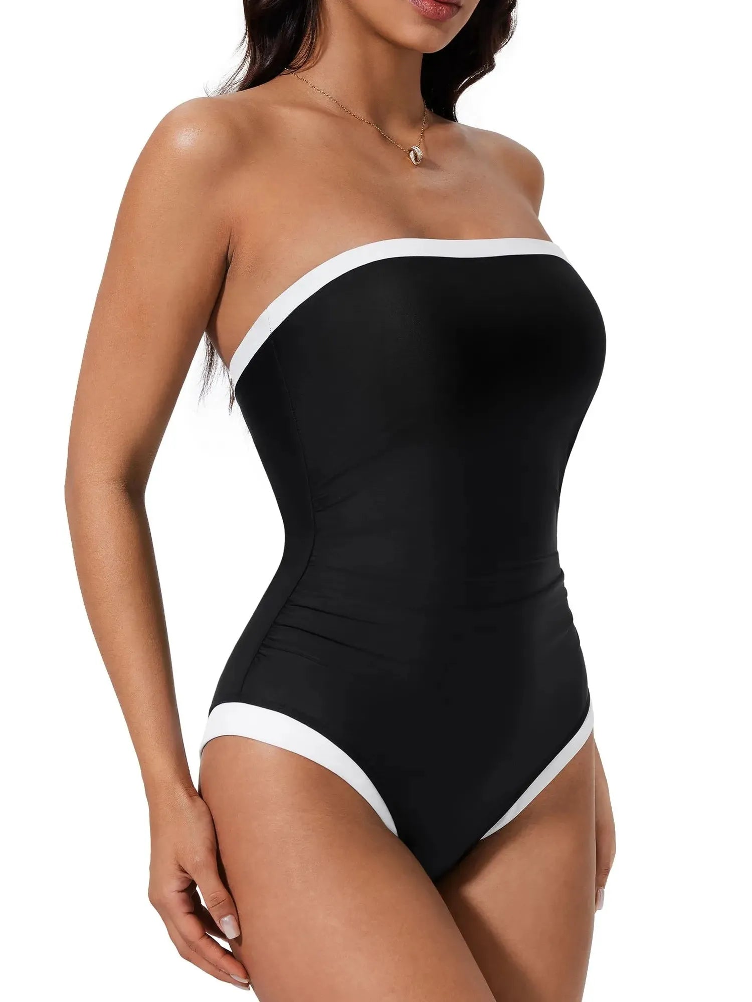 SUUKSESS Women One Piece Tummy Control Swimsuit Strapless Bandeau Bathing Suit-SUUKSESS-SUUKSESS