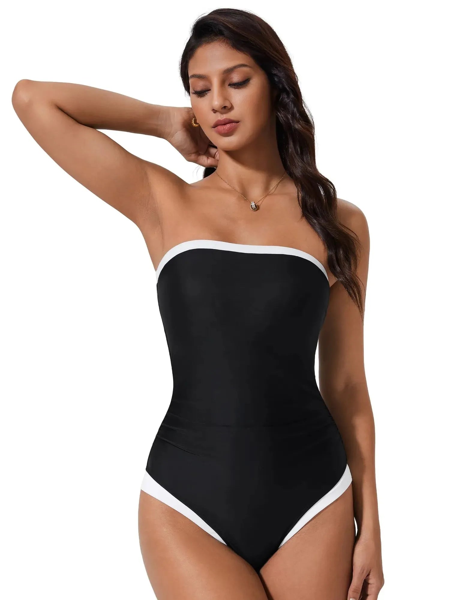 SUUKSESS Women One Piece Tummy Control Swimsuit Strapless Bandeau Bathing Suit-SUUKSESS-SUUKSESS