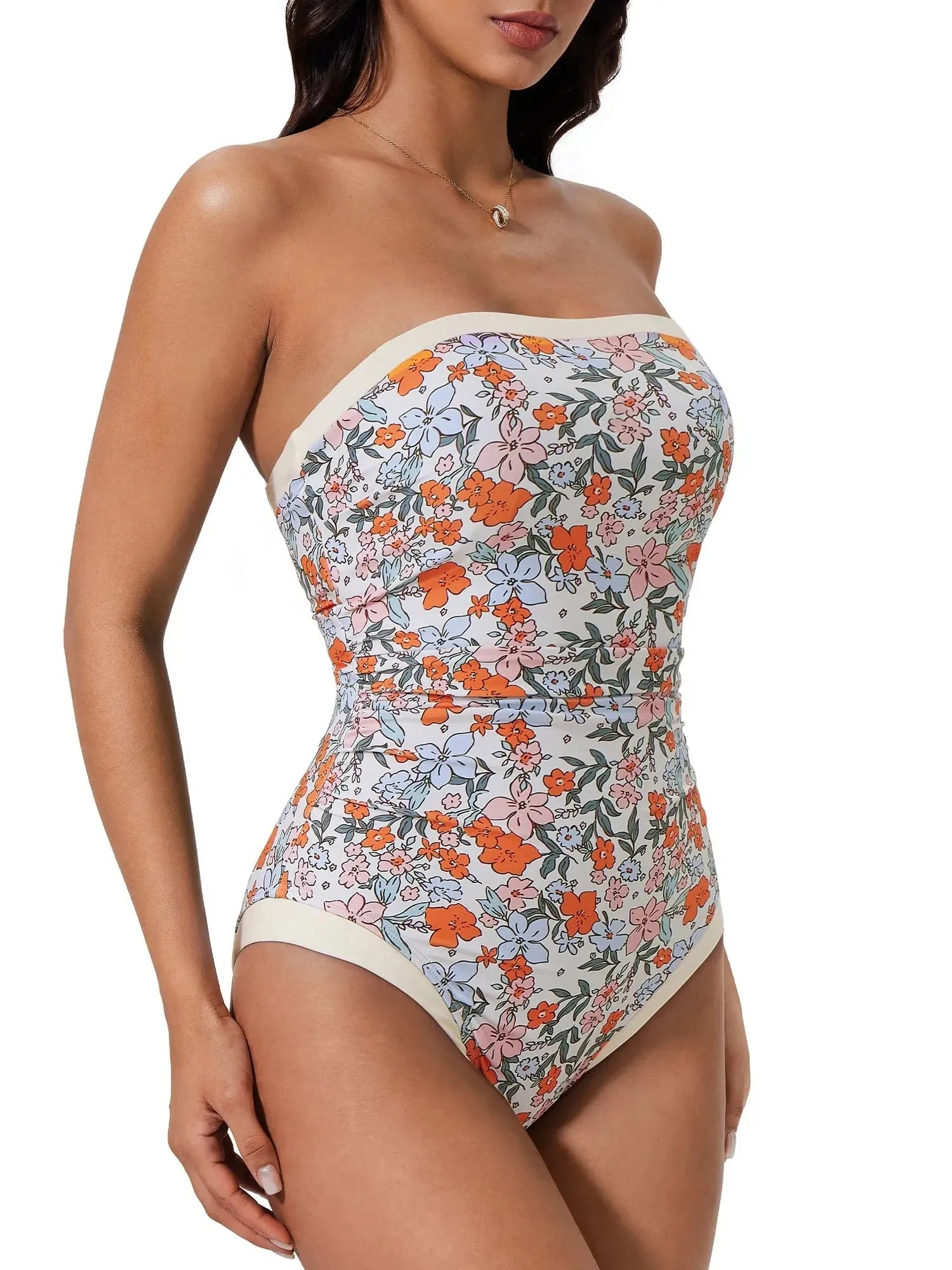 SUUKSESS Women One Piece Tummy Control Swimsuit Strapless Bandeau Bathing Suit-SUUKSESS-SUUKSESS