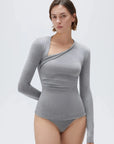 SUUKSESS Modal Cashmere Long Sleeve T Shirts for Women Ultralight Fall Fashion 2025 Trendy Asymmetric Neck Casual Tops-SUUKSESS-SUUKSESS