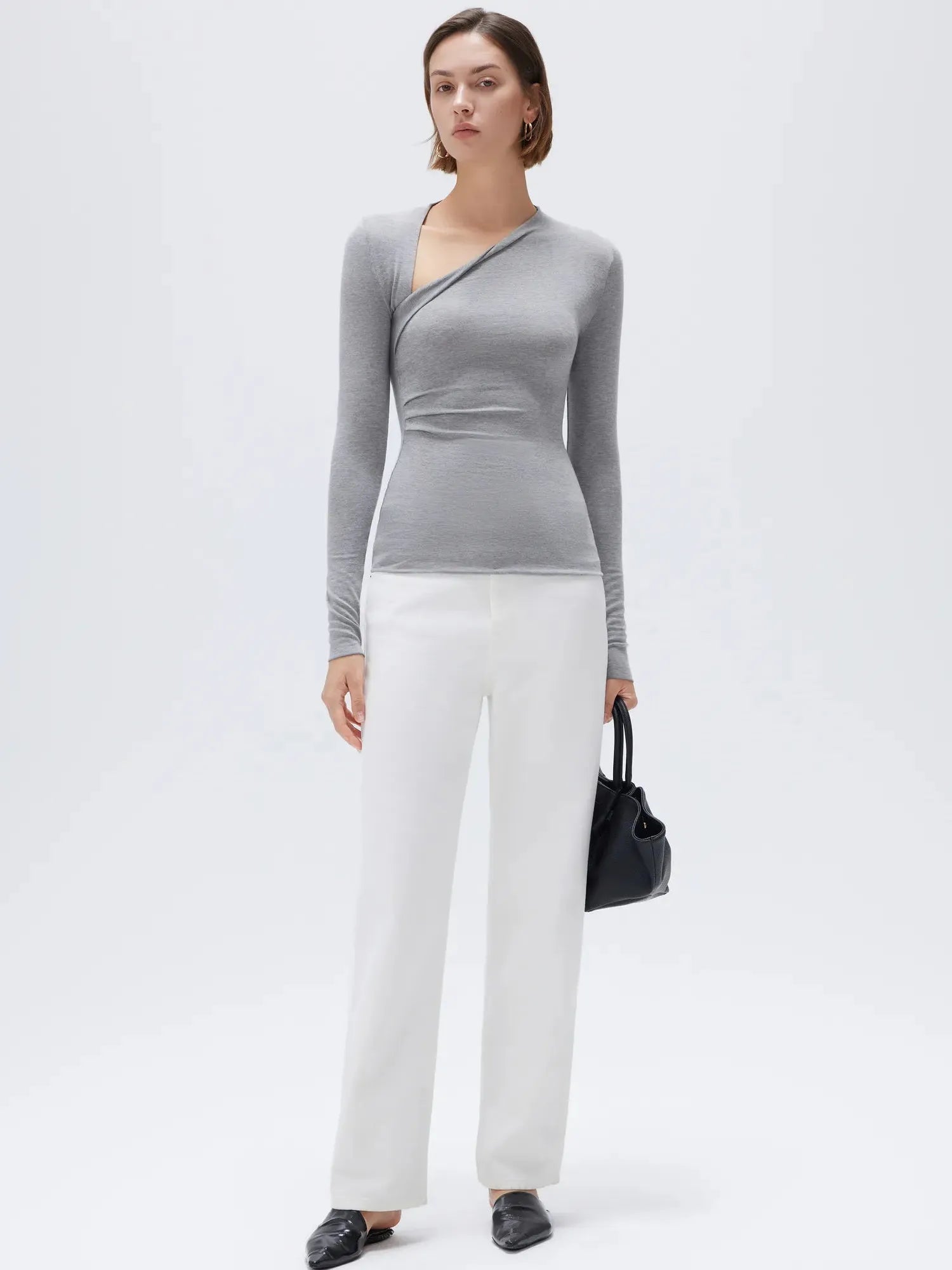 SUUKSESS Modal Cashmere Long Sleeve T Shirts for Women Ultralight Fall Fashion 2025 Trendy Asymmetric Neck Casual Tops-SUUKSESS-SUUKSESS
