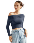 Buttery Soft Ruched Off Shoulder Shirt - Long Sleeve