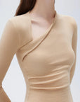 SUUKSESS Modal Cashmere Long Sleeve T Shirts for Women Ultralight Fall Fashion 2025 Trendy Asymmetric Neck Casual Tops-SUUKSESS-SUUKSESS