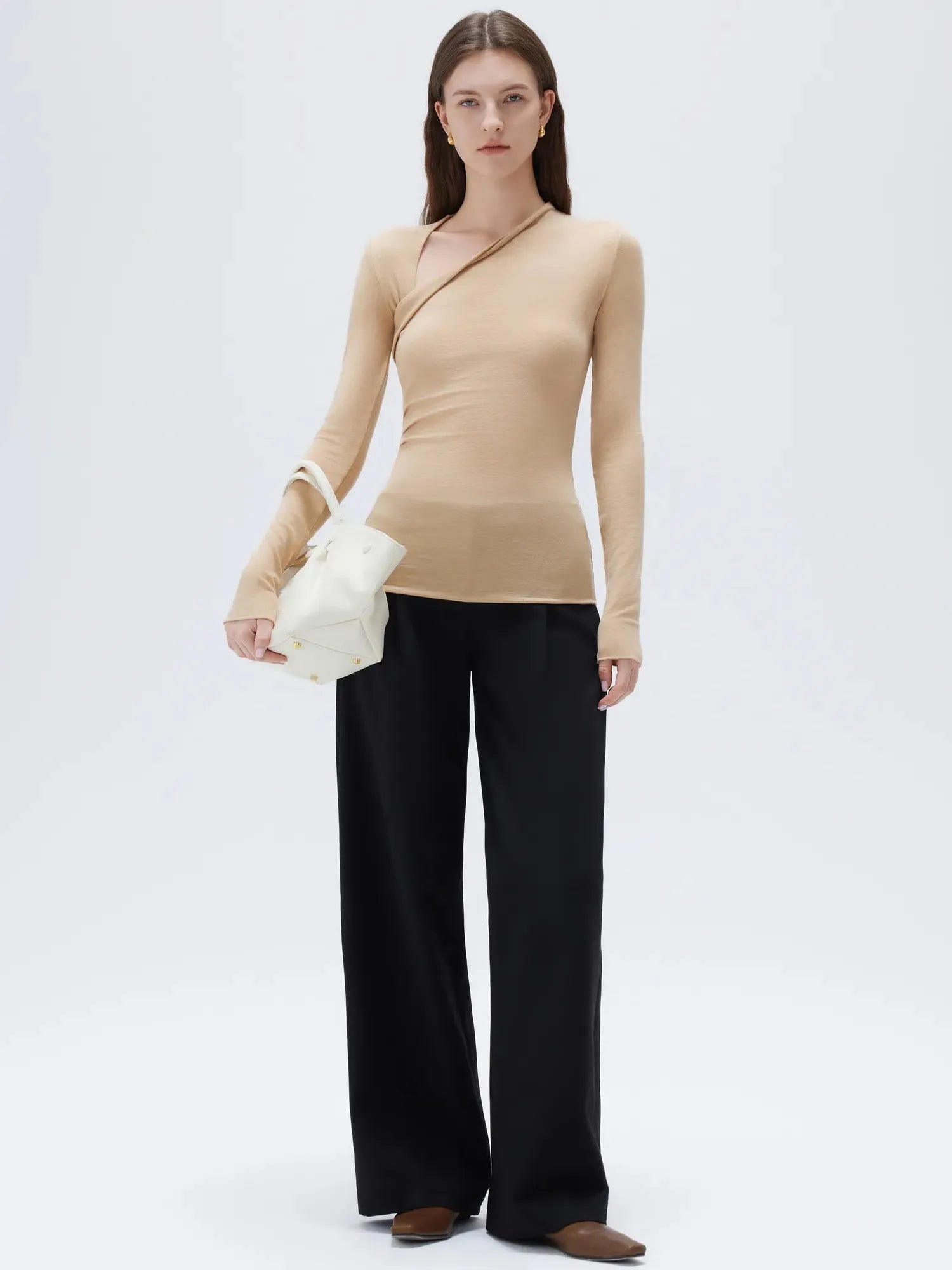 SUUKSESS Modal Cashmere Long Sleeve T Shirts for Women Ultralight Fall Fashion 2025 Trendy Asymmetric Neck Casual Tops-SUUKSESS-SUUKSESS