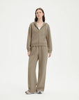 SUUKSESS Womens 2 Piece Outfits Zip Up Hoodie Sweatshirt Tracksuit Straight Wide Leg Sweatpant Lounge Matching Sets-SUUKSESS-Khaki-XS-SUUKSESS