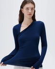 SUUKSESS Modal Cashmere Long Sleeve T Shirts for Women Ultralight Fall Fashion 2025 Trendy Asymmetric Neck Casual Tops-SUUKSESS-SUUKSESS