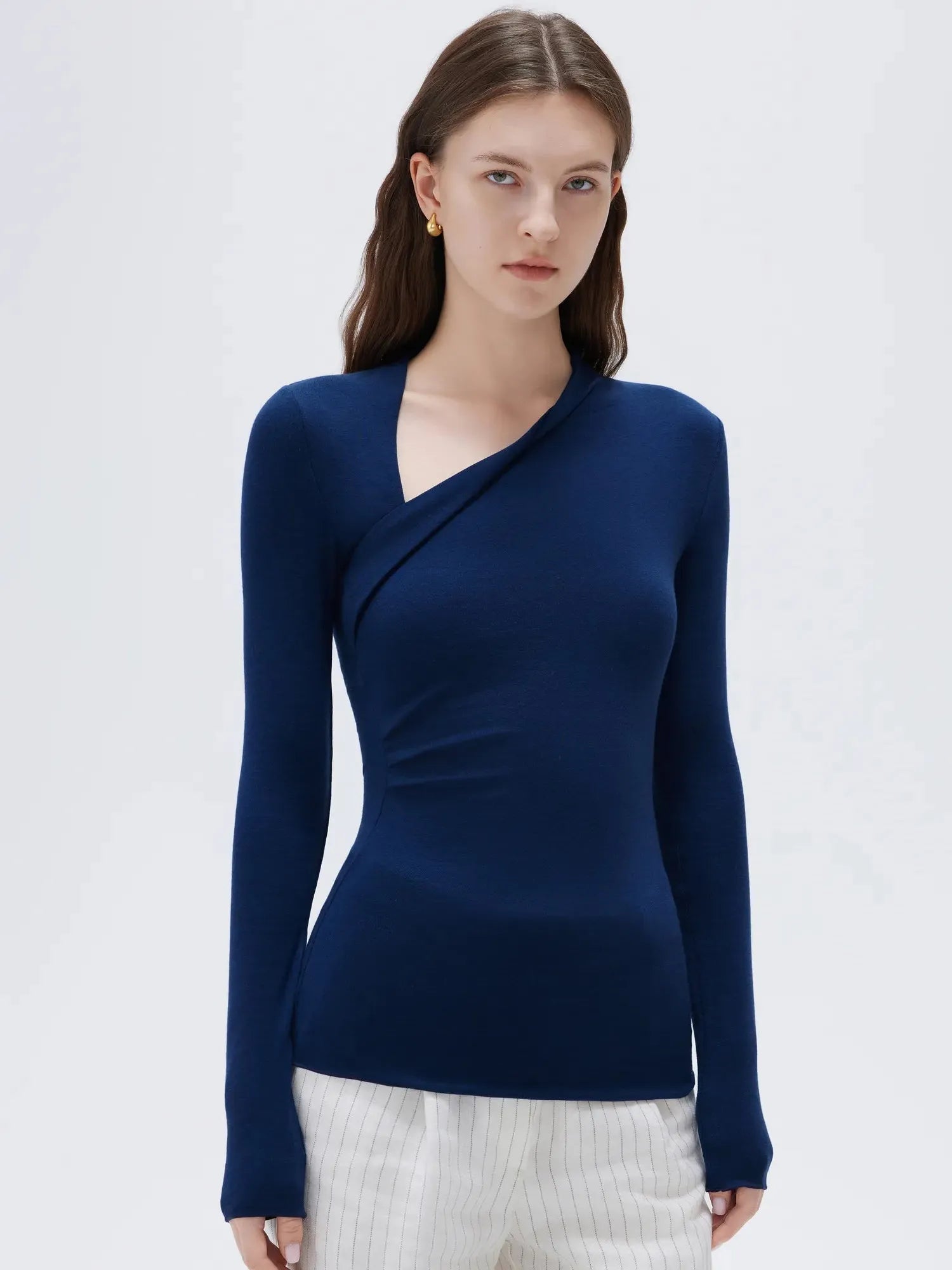 SUUKSESS Modal Cashmere Long Sleeve T Shirts for Women Ultralight Fall Fashion 2025 Trendy Asymmetric Neck Casual Tops-SUUKSESS-SUUKSESS
