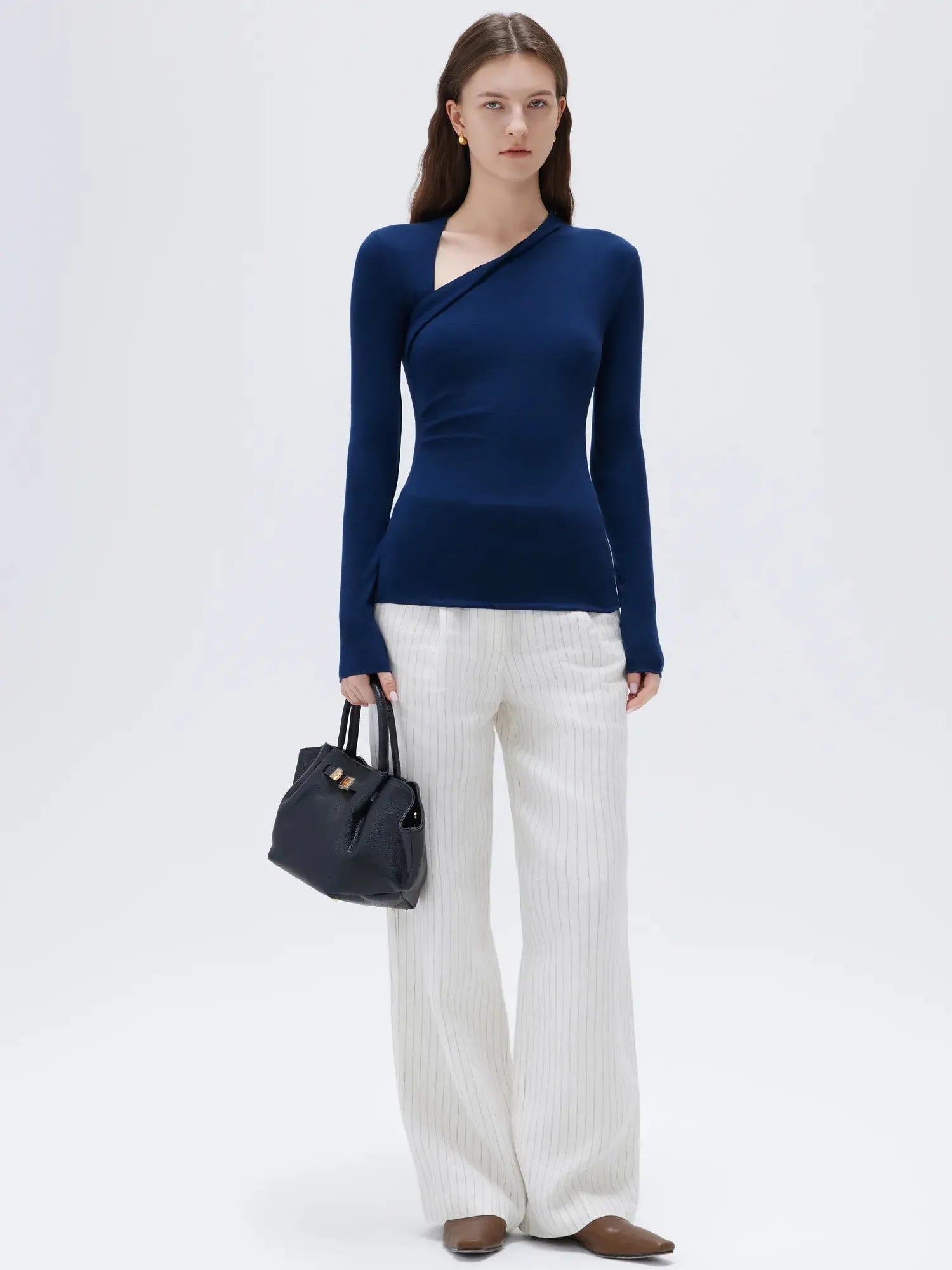 SUUKSESS Modal Cashmere Long Sleeve T Shirts for Women Ultralight Fall Fashion 2025 Trendy Asymmetric Neck Casual Tops-SUUKSESS-SUUKSESS