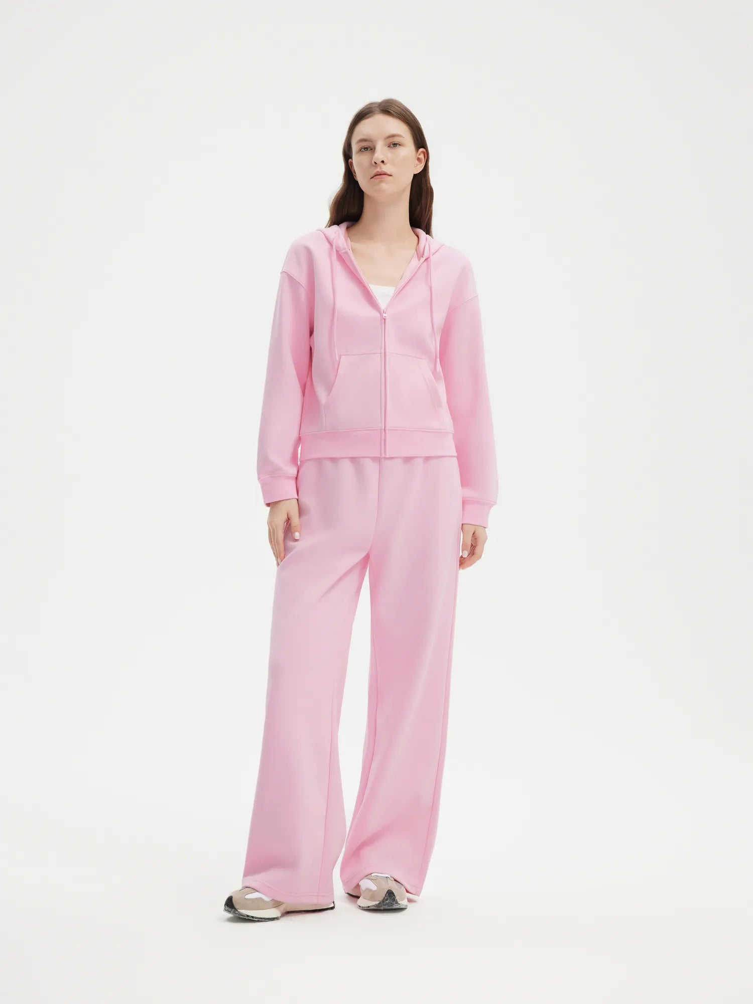 SUUKSESS Womens 2 Piece Outfits Zip Up Hoodie Sweatshirt Tracksuit Straight Wide Leg Sweatpant Lounge Matching Sets-SUUKSESS-Pink-XS-SUUKSESS