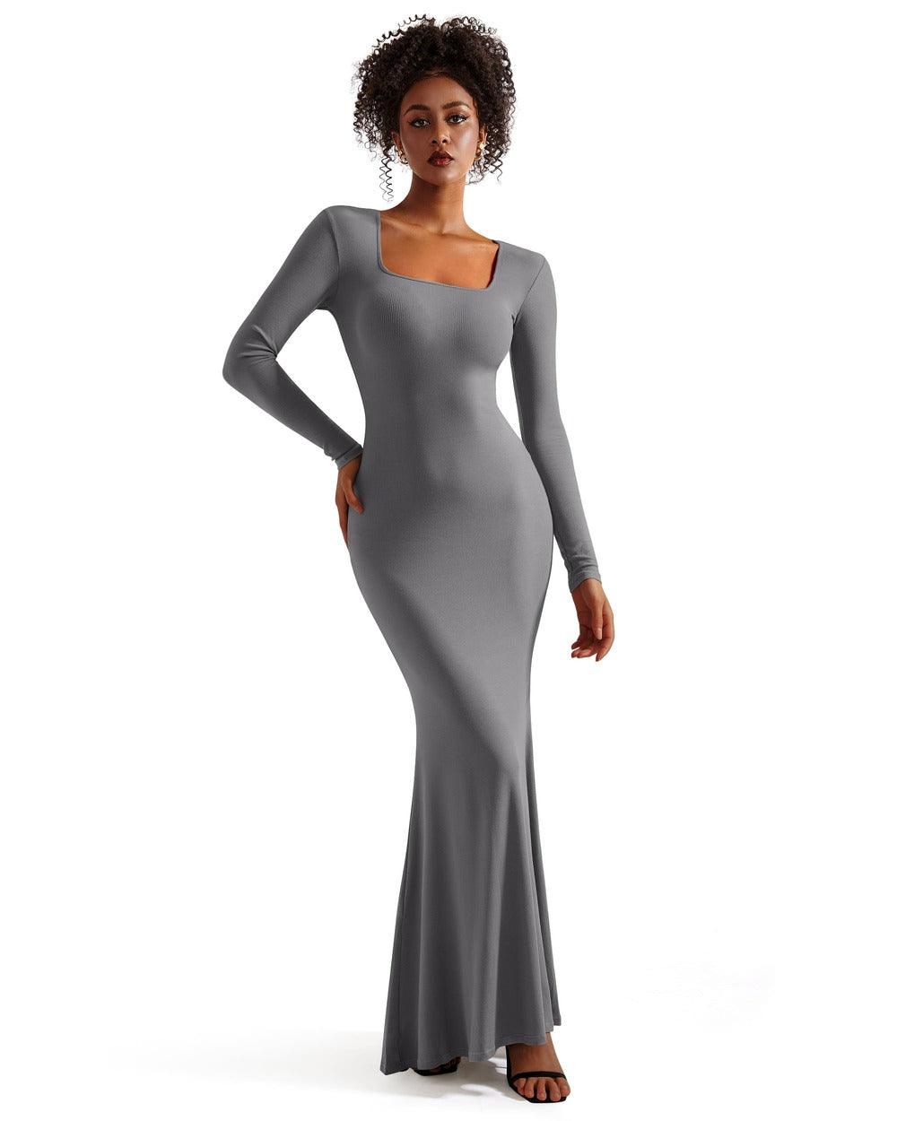 Ribbed Maxi Square Neck Dress - Long Sleeve – SUUKSESS