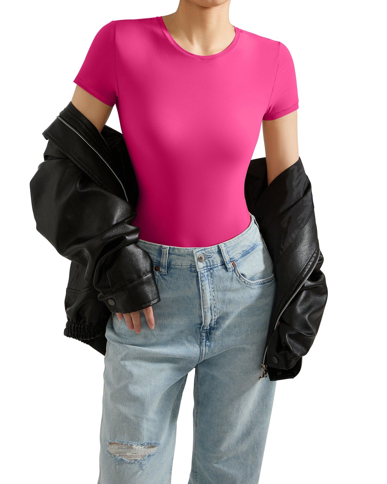  SUUKSESS Women Short Sleeve Bodysuit Crew Neck Thong Body Suit  Shirts Basic Tops (Black, XS) : Clothing, Shoes & Jewelry