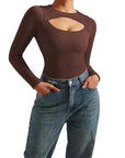 Ribbed Cutout Bodysuit - Long Sleeve