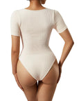 Ribbed Square Neck Bodysuit - Short Sleeve (U.S. ONLY)-SUUKSESS