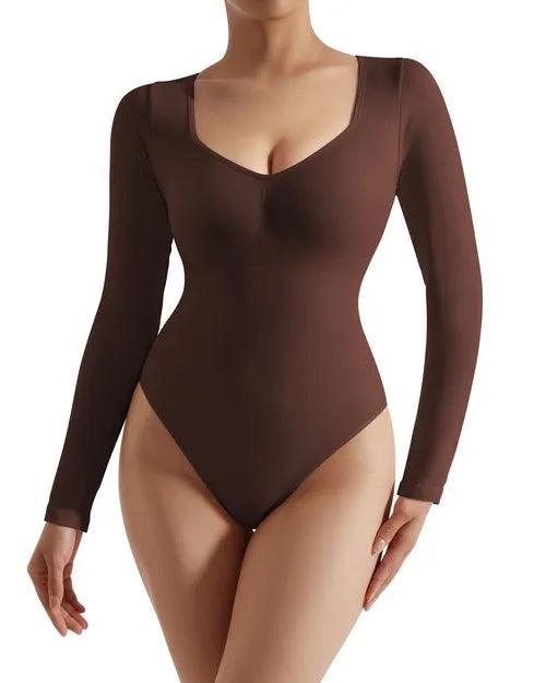 Ribbed V Neck Bodysuit - Long Sleeve – SUUKSESS