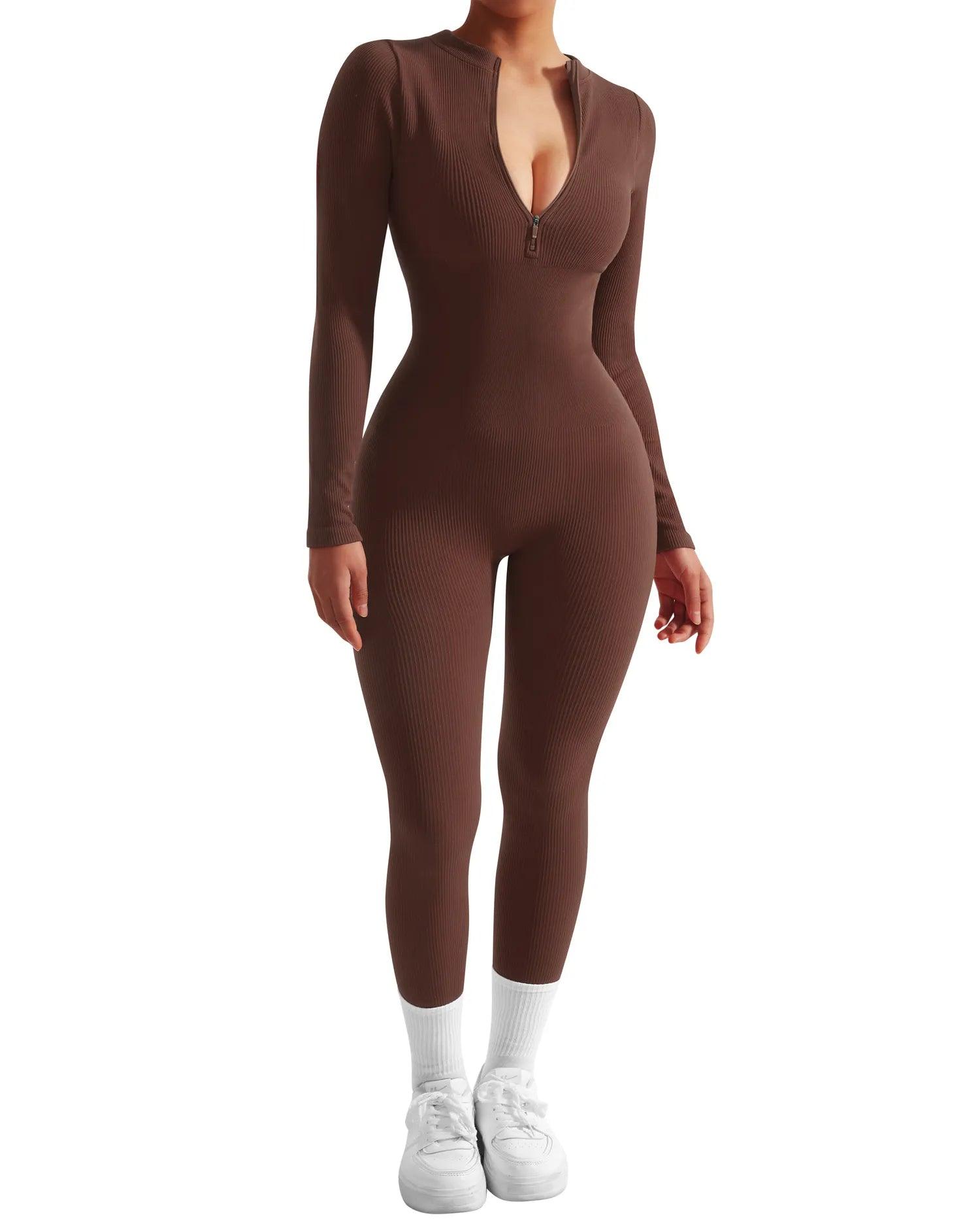Ribbed Zip-Up Jumpsuit - Long Sleeve – SUUKSESS Ribbed Zip-Up Jumpsuit - Long Sleeve – SUUKSESS