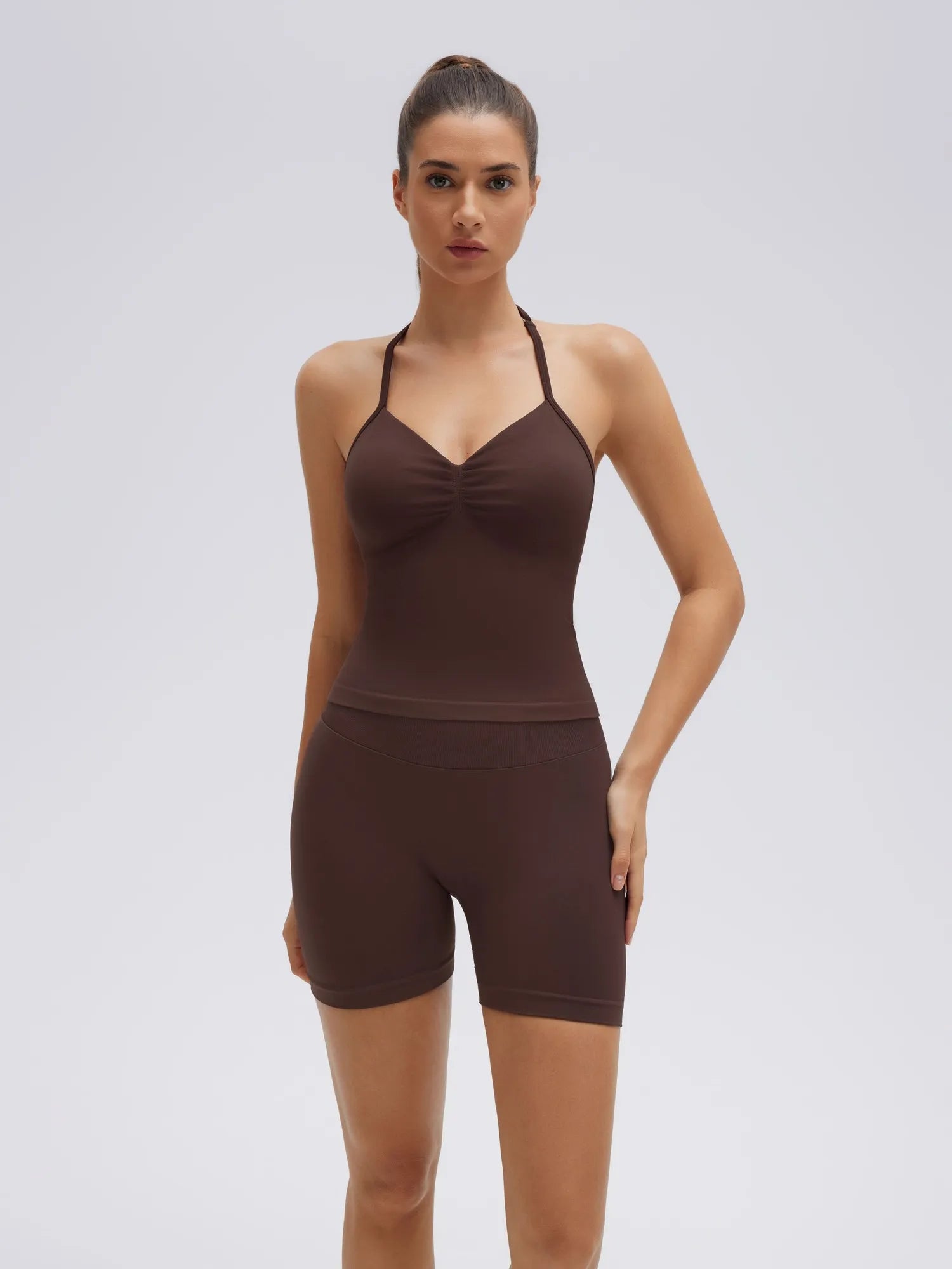 SUUKSESS Impact Longline Strappy Top Halter Workout Top for Women Padded Backless Sport Gym Tank with Adjustable Strap-SUUKSESS-Brown-XS-SUUKSESS