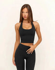 Padded Halter Backless Longline Workout Tank Tops-SUUKSESS-Black-XS-SUUKSESS