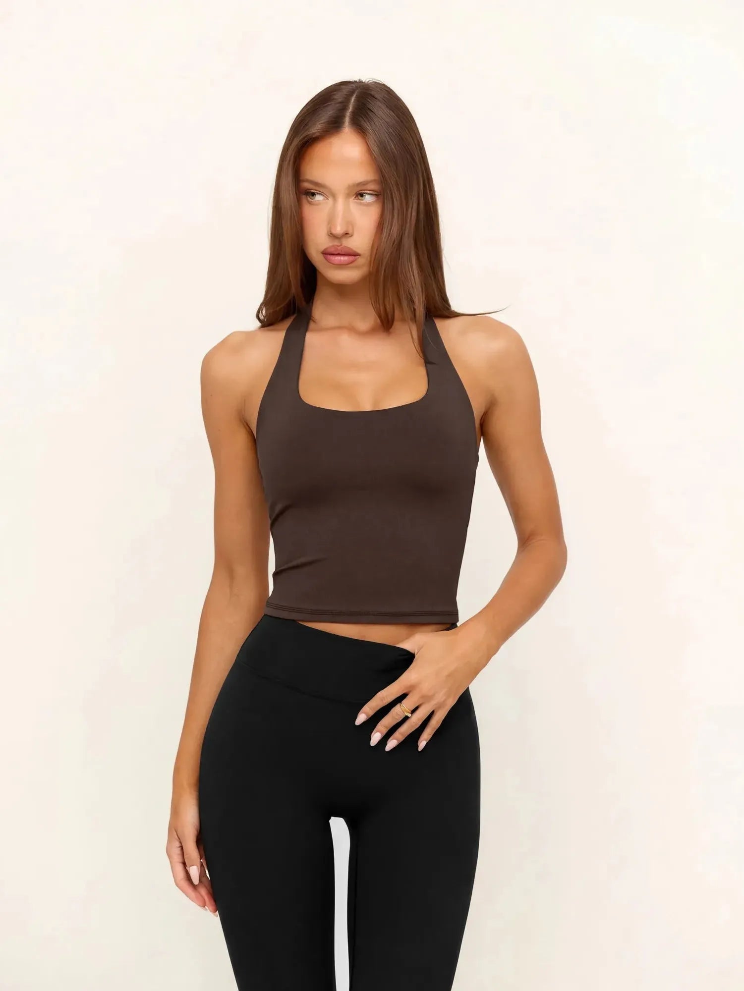 Padded Halter Backless Longline Workout Tank Tops-SUUKSESS-Brown-XS-SUUKSESS