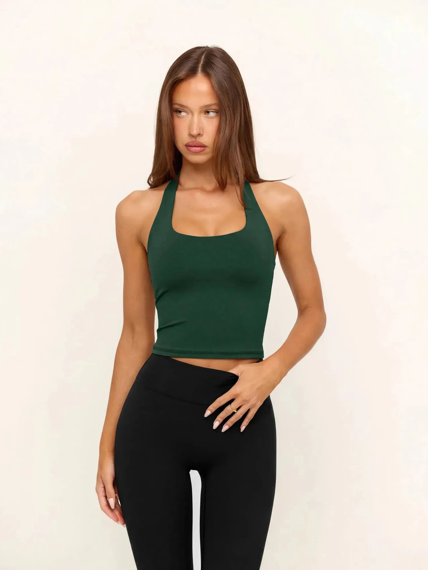 Padded Halter Backless Longline Workout Tank Tops-SUUKSESS-Deep Green-XS-SUUKSESS