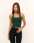 Padded Halter Backless Longline Workout Tank Tops-SUUKSESS-Deep Green-XS-SUUKSESS