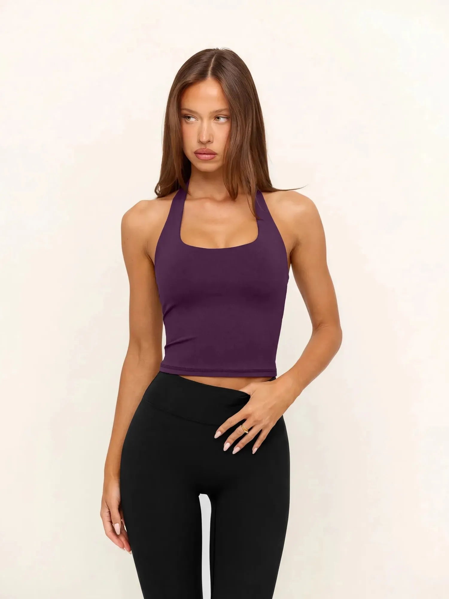 Padded Halter Backless Longline Workout Tank Tops-SUUKSESS-Violet-XS-SUUKSESS