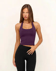 Padded Halter Backless Longline Workout Tank Tops-SUUKSESS-Violet-XS-SUUKSESS