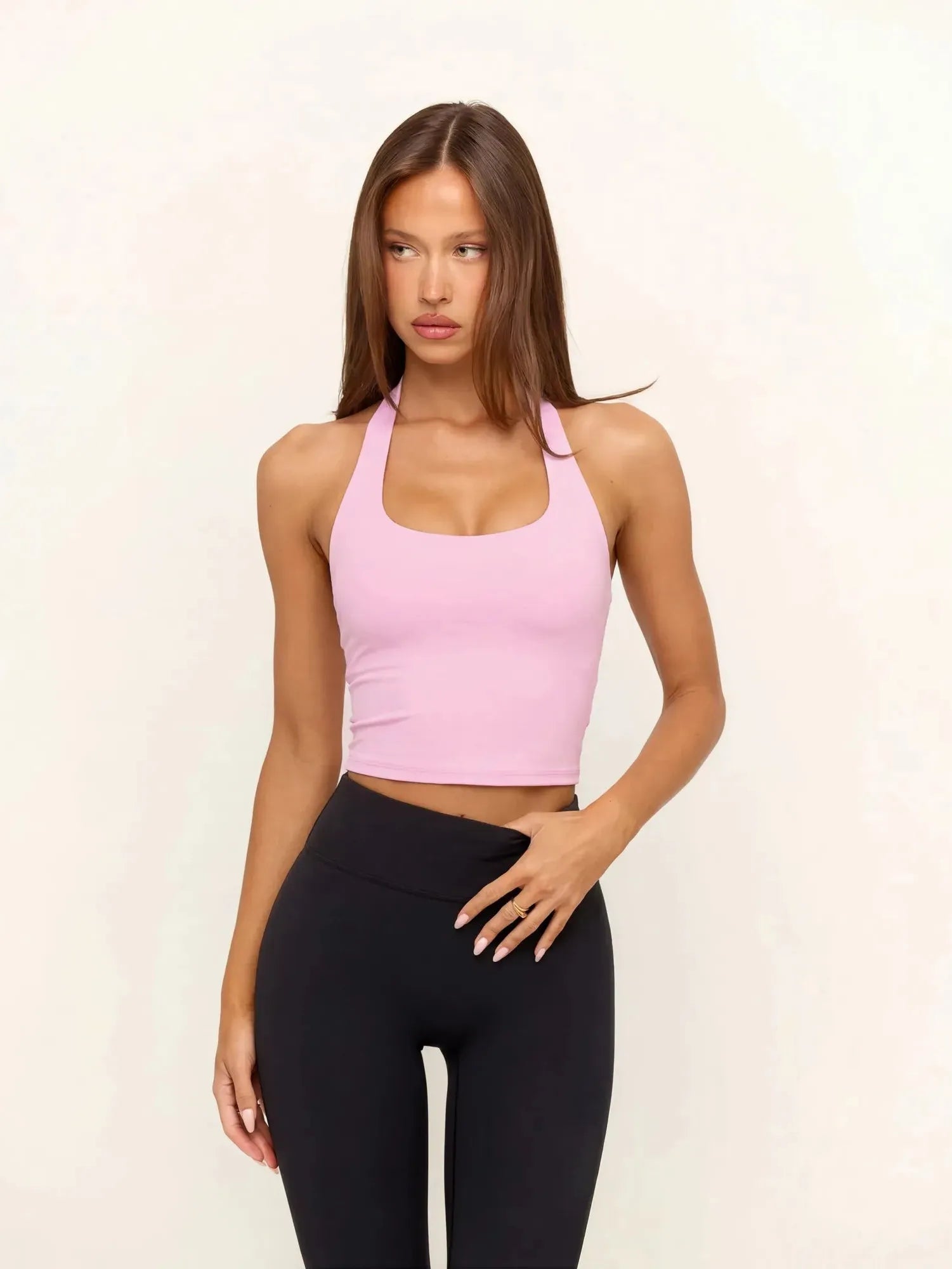 Padded Halter Backless Longline Workout Tank Tops-SUUKSESS-Pink-XS-SUUKSESS