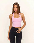 Padded Halter Backless Longline Workout Tank Tops-SUUKSESS-Pink-XS-SUUKSESS