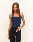 Padded Halter Backless Longline Workout Tank Tops-SUUKSESS-Navy-XS-SUUKSESS