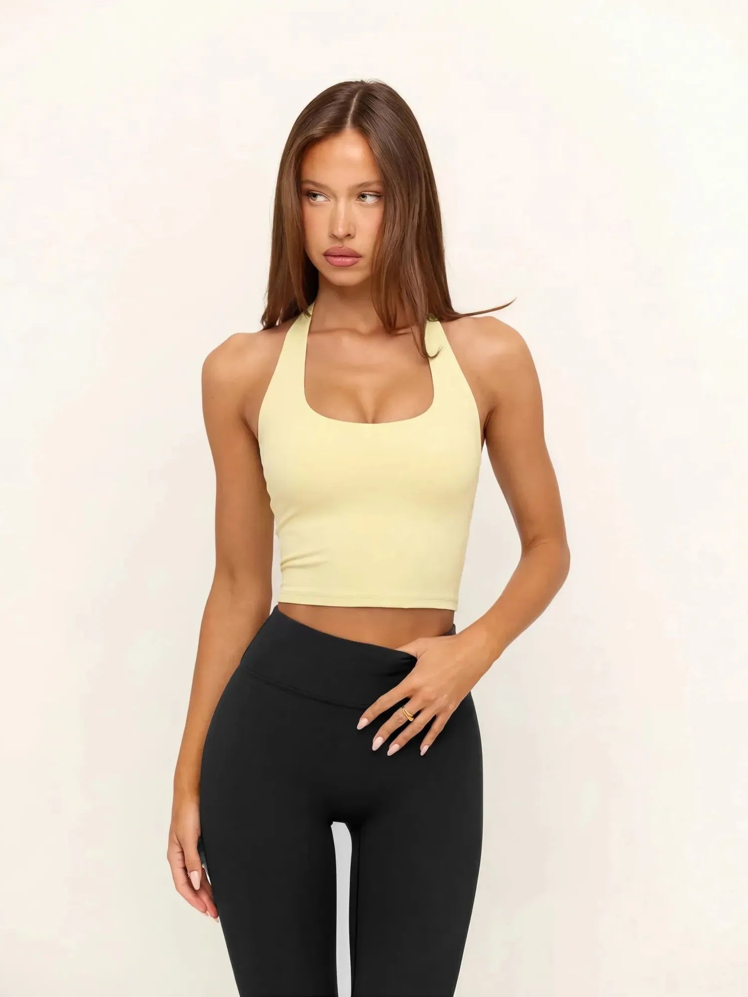 Padded Halter Backless Longline Workout Tank Tops-SUUKSESS-Yellow-XS-SUUKSESS