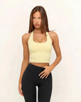 Padded Halter Backless Longline Workout Tank Tops-SUUKSESS-Yellow-XS-SUUKSESS