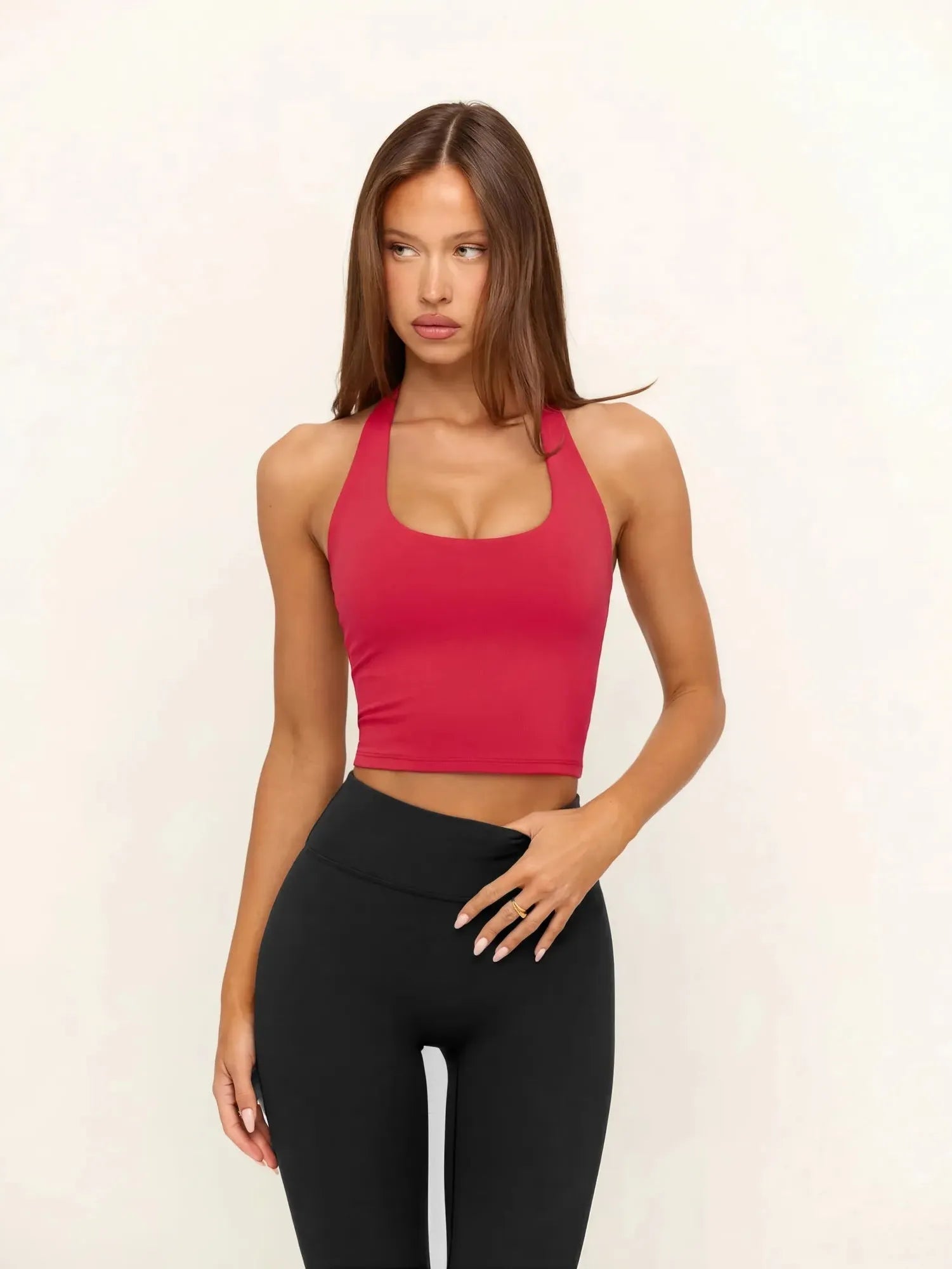 Padded Halter Backless Longline Workout Tank Tops-SUUKSESS-Red-XS-SUUKSESS