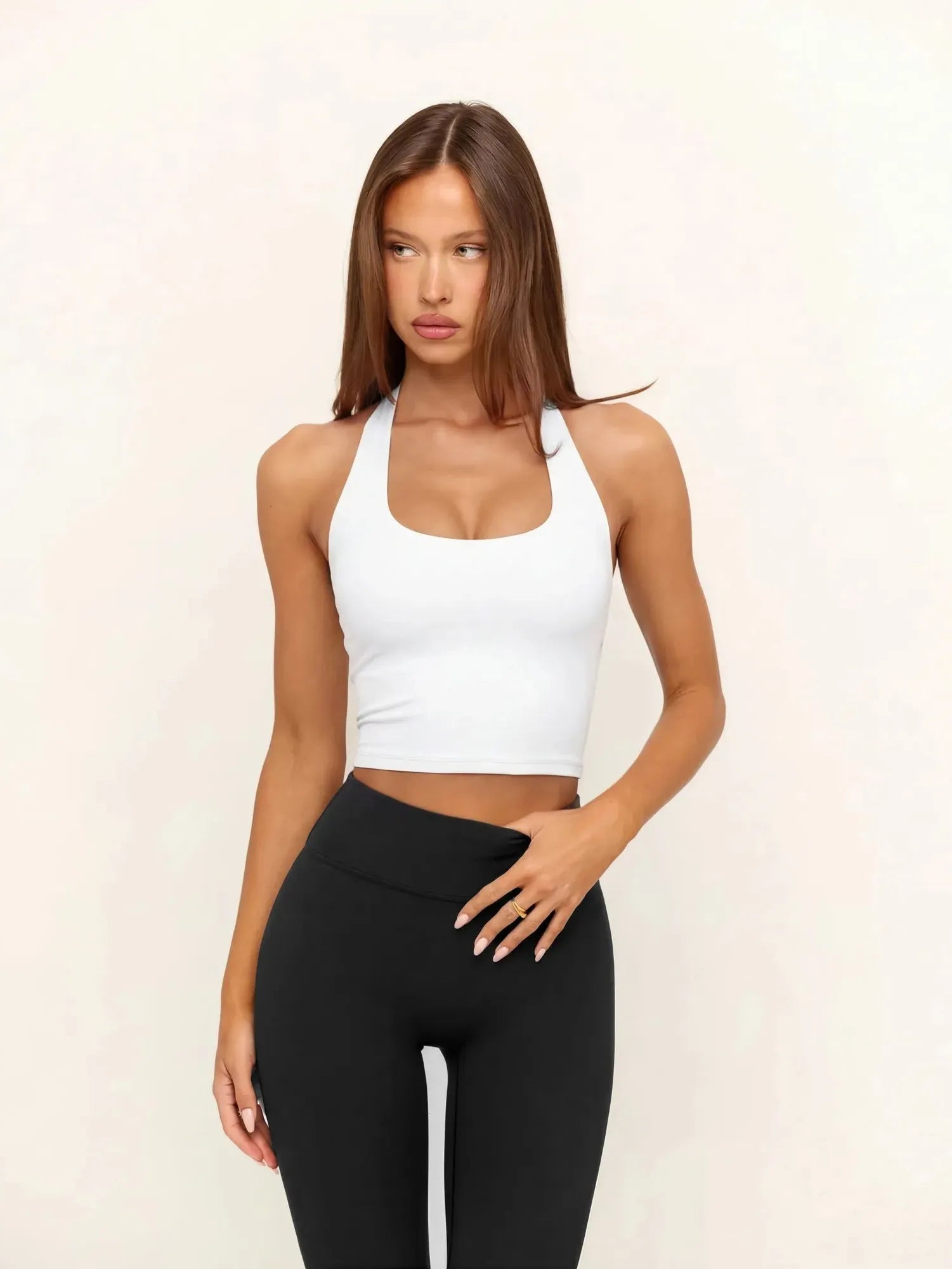 Padded Halter Backless Longline Workout Tank Tops-SUUKSESS-White-XS-SUUKSESS