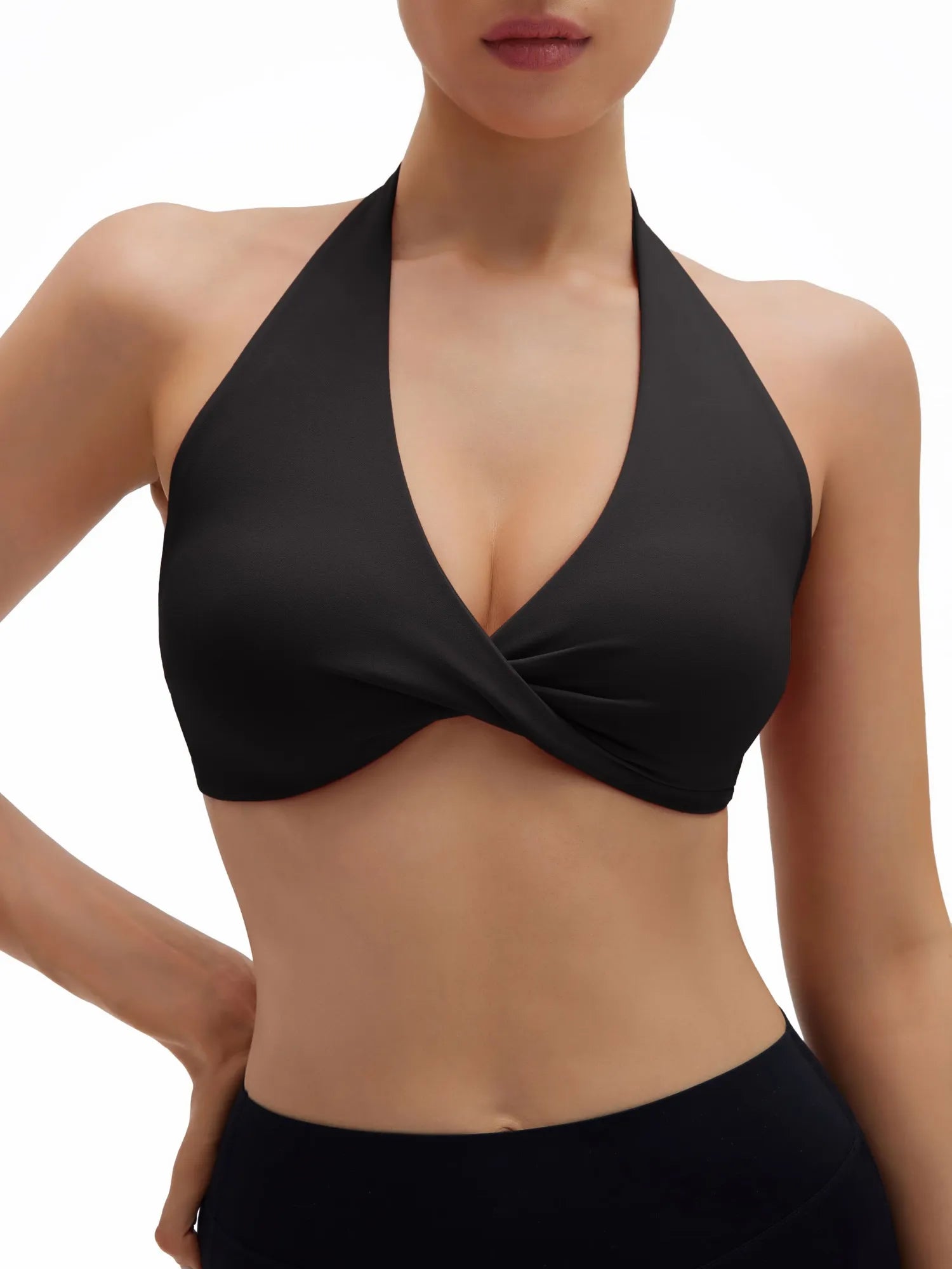 Twist Halter Padded Deep V Crop Tank Tops-SUUKSESS-SUUKSESS